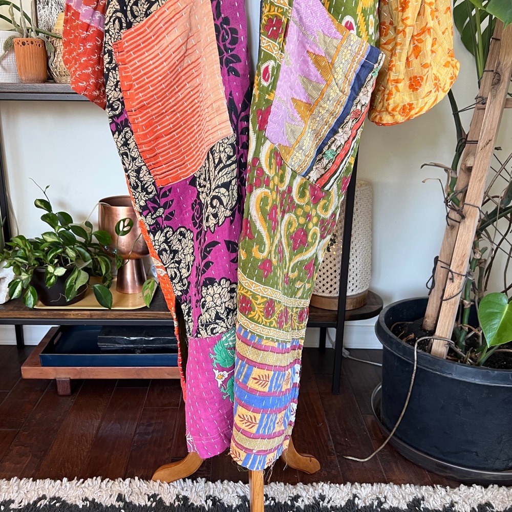 Kantha India Sari Colorful Bell Sleeve Kimono Robe OS NWOT - Picture 12 of 16
